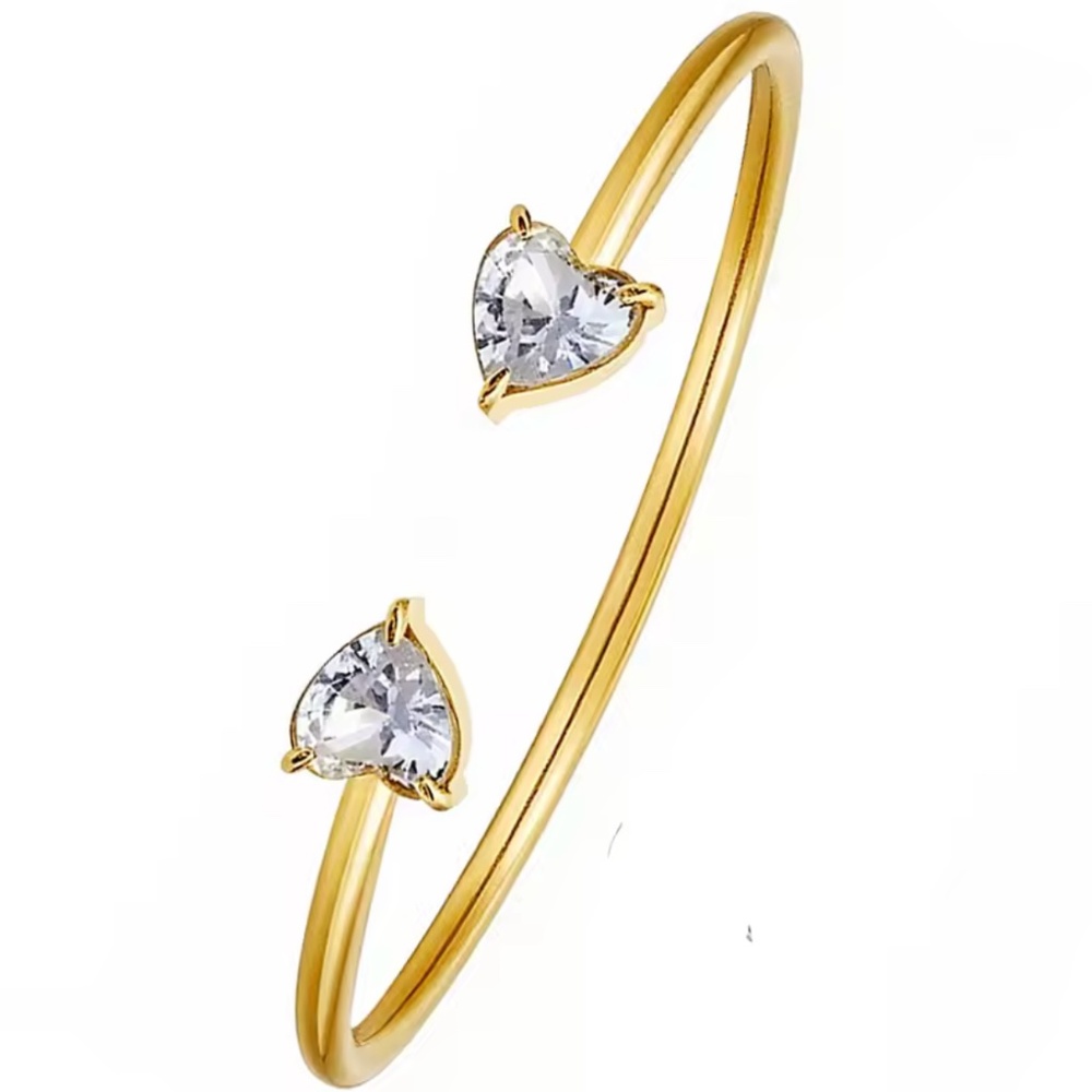 18K Gold Plated Stainless Steel Heart Shape Zirconia Open Bracelet